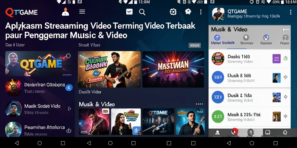 Antarmuka pengguna yang menarik dari aplikasi QTGAME untuk Streaming Video.